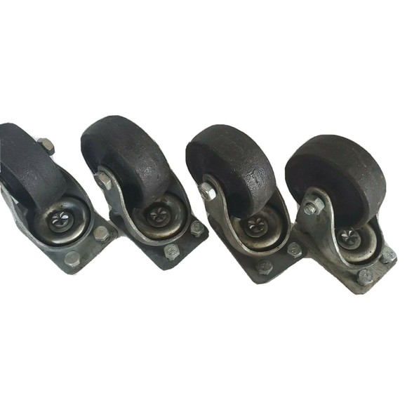 Industrial Factory Cast Iron Swivel Castors w/ Bolts, Vtg Heavy Duty 3.5" Wheels - Picture 5 of 12